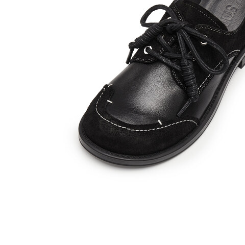 思加图2025秋季新款英伦复古牛津鞋小皮鞋粗跟黑色女单鞋J6926CM5