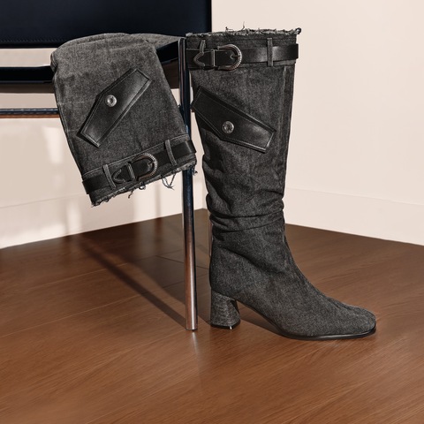 思加图2025冬季新款西部靴牛仔靴长靴时装靴高筒靴女靴子T3910DG5