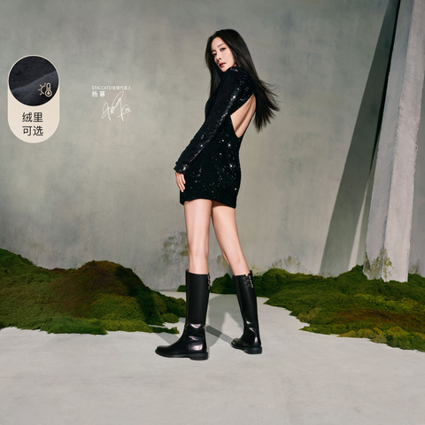 思加图2025冬季新款三重奏英伦风骑士靴长靴高靴女时装靴EAJ40DG5