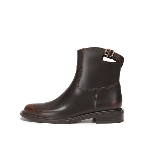 思加图2025冬季新款夜蝴蝶短靴时装靴粗跟黑色靴子女皮靴EAJ49DD5