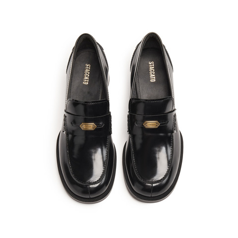 思加图2025秋季新款英伦风乐福鞋粗跟增高小皮鞋单鞋女鞋EGY02CA5