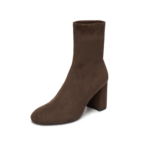 思加图2025冬季新款法式时装靴弹力靴瘦瘦靴中靴高跟靴女H8088DZ5