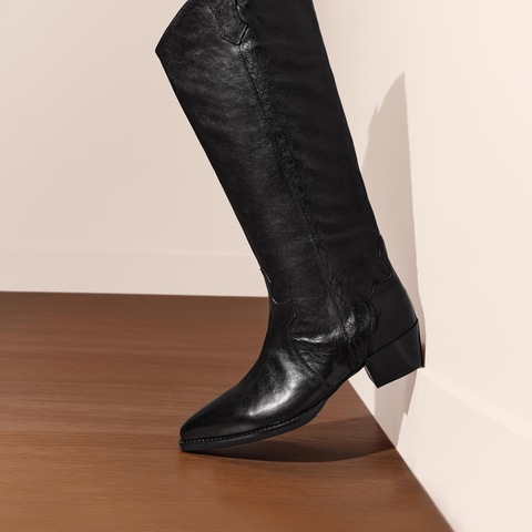 思加图2025冬季新款英伦风西部靴牛仔靴长靴高筒靴女靴子J7103DG5