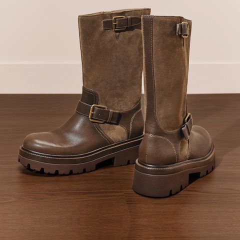 思加图2025冬季新款英伦风骑士靴长靴高筒靴粗跟女时装靴EIW05DG5