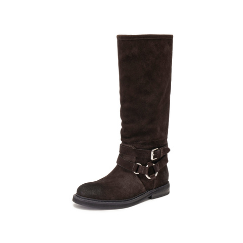 思加图2025冬季新款复古西部靴长靴高筒靴时装靴粗跟女靴Y5912DG5