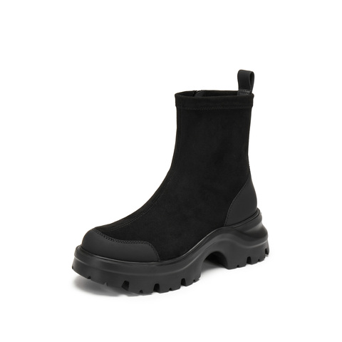 思加图2025冬季新款弹力靴中靴时装靴厚底增高运动靴女靴EJA04DZ5