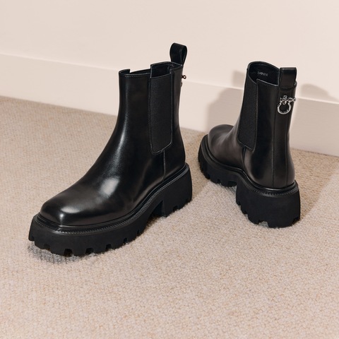 思加图2025冬季新款英伦风切尔西靴烟筒靴中靴厚底女靴子Z1455DD5