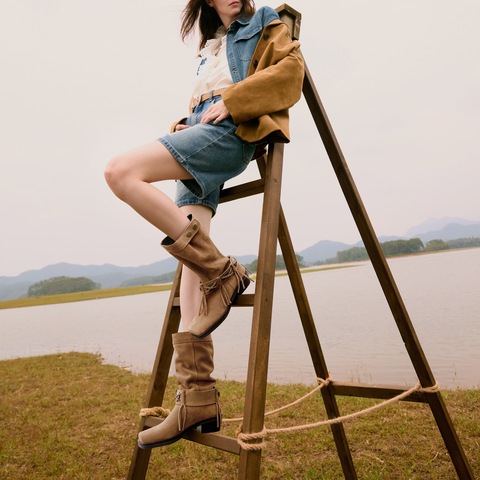 思加图2025冬季新款塞尔玛西部靴牛仔靴长靴高筒靴女靴子EI701DG5