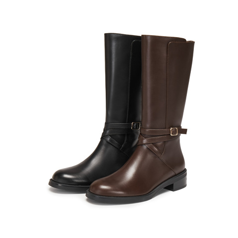 思加图2025冬季新款英伦风骑士靴长靴高筒靴时装靴女靴子EIF01DG5