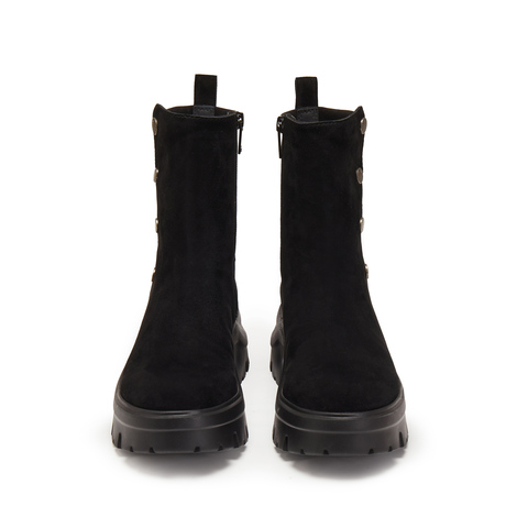 思加图2025冬季新款运动靴厚底增高中筒靴通勤黑色女靴子EJA05DZ5