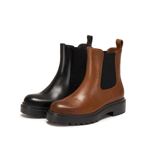 思加图2025冬季新款英伦风切尔西靴烟筒靴中靴时装靴女靴EIU05DZ5