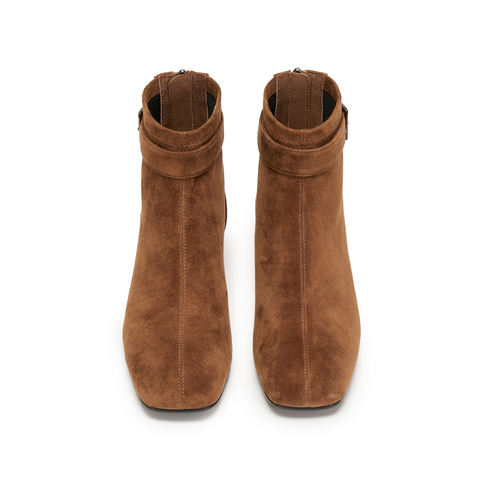 思加图2025冬季新款气质通勤时装靴短靴粗跟美拉德女靴子Y8901DD5