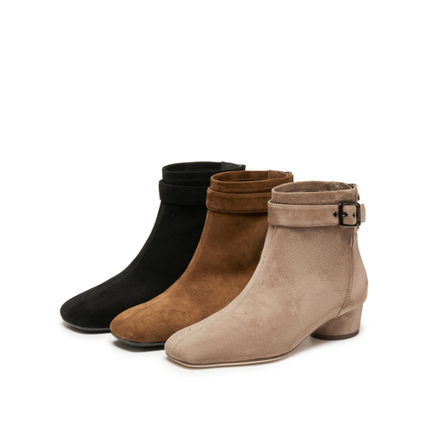 思加图2025冬季新款气质通勤时装靴短靴粗跟美拉德女靴子Y8901DD5