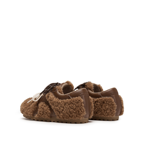 思加图2025冬季新款复古毛毛鞋德训鞋保暖平底鞋系带女鞋S2901DM5