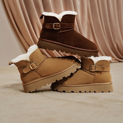 思加图2025冬季新款复古雪地靴短靴保暖时装靴厚底女靴子D1915DD5