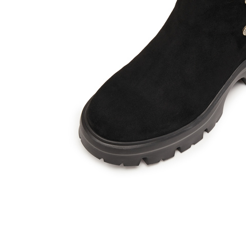 思加图2025冬季新款运动靴厚底增高中筒靴通勤黑色女靴子EJA05DZ5