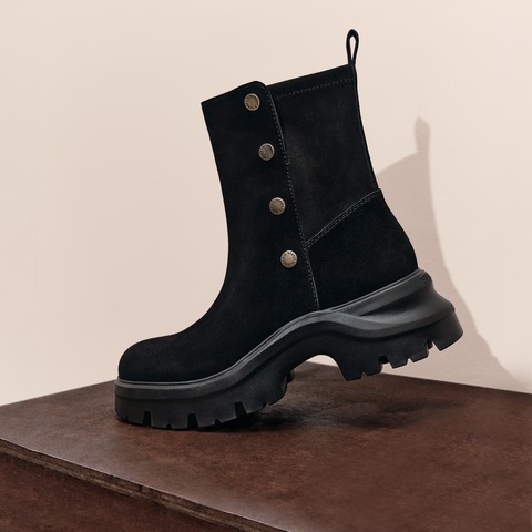 思加图2025冬季新款运动靴厚底增高中筒靴通勤黑色女靴子EJA05DZ5