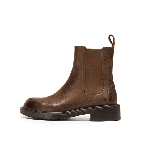 思加图2025冬季新款英伦风切尔西靴短靴时装靴粗跟女靴子B6326DD5