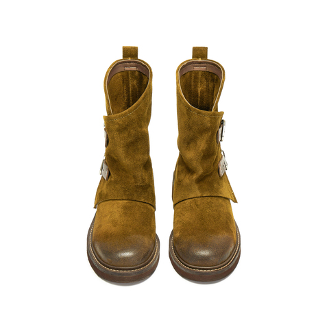 思加图2025冬季新款复古西部靴牛仔靴中靴时装靴粗跟女靴C0085DZ5