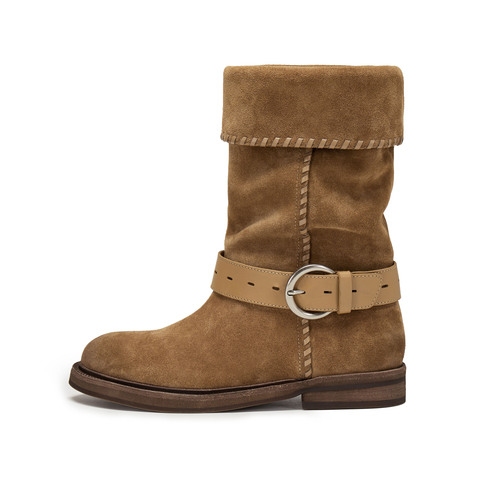 思加图2025冬季新款复古西部靴牛仔靴中高靴时装靴女靴子Y5916DS5