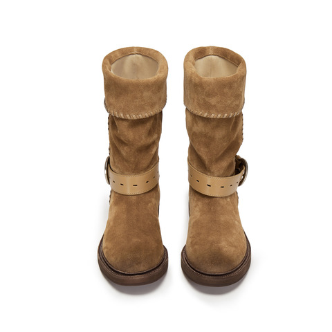 思加图2025冬季新款复古西部靴牛仔靴中高靴时装靴女靴子Y5916DS5