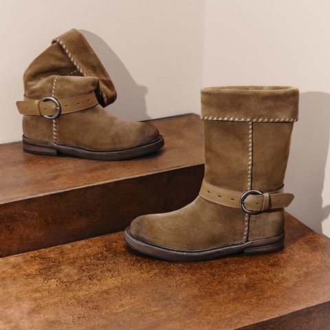 思加图2025冬季新款复古西部靴牛仔靴中高靴时装靴女靴子Y5916DS5