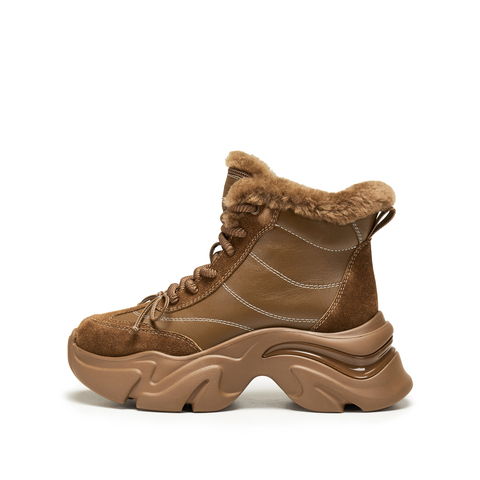 思加图2025冬季新款复古雪地靴保暖短靴厚底增高时装靴女S1851DD5