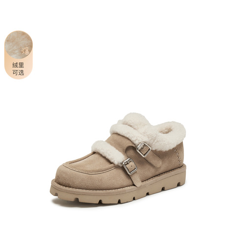 思加图2025冬季新款复古毛毛鞋加绒保暖厚底增高女鞋子B3212DM5