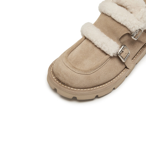 思加图2025冬季新款复古毛毛鞋加绒保暖厚底增高女鞋子B3212DM5