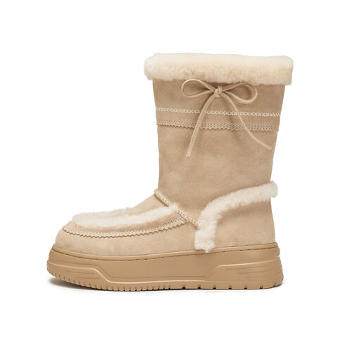 思加图2025冬季新款复古雪地靴毛里保暖中靴厚底时装靴女EUW02DZ5