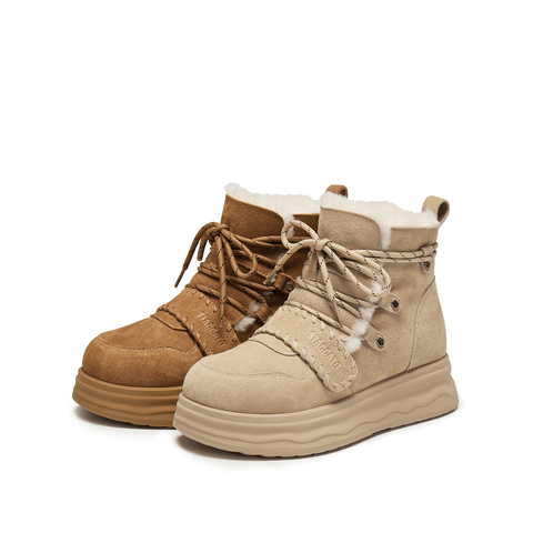 思加图2025冬季新款复古雪地靴毛里保暖短靴厚底增高女靴J5506DD5