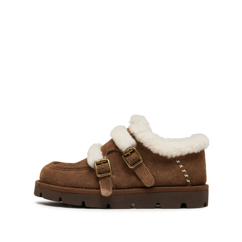 思加图2025冬季新款复古毛毛鞋加绒保暖厚底增高女鞋子B3212DM5