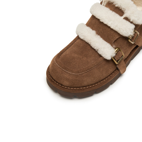 思加图2025冬季新款复古毛毛鞋加绒保暖厚底增高女鞋子B3212DM5