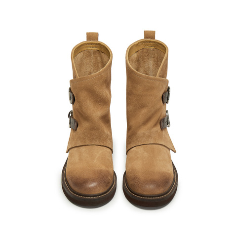 思加图2025冬季新款复古西部靴牛仔靴中靴时装靴粗跟女靴C0085DZ5