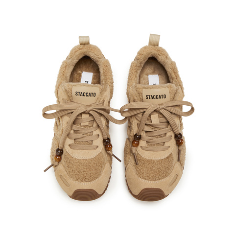 思加图2025冬季新款复古毛毛鞋加绒保暖休闲鞋平底鞋女鞋J2570DM5