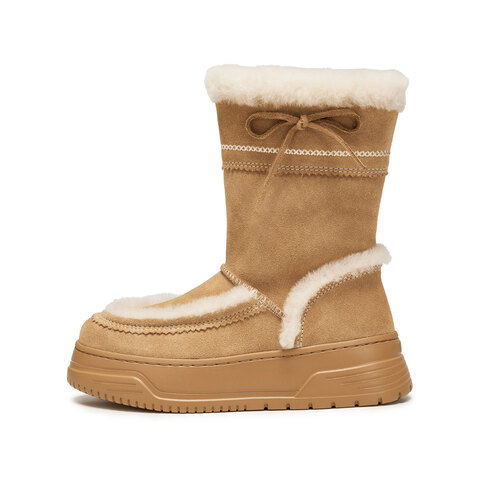 思加图2025冬季新款复古雪地靴毛里保暖中靴厚底时装靴女EUW02DZ5