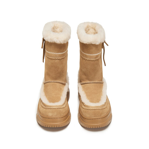 思加图2025冬季新款复古雪地靴毛里保暖中靴厚底时装靴女EUW02DZ5