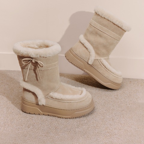 思加图2025冬季新款复古雪地靴毛里保暖中靴厚底时装靴女EUW02DZ5