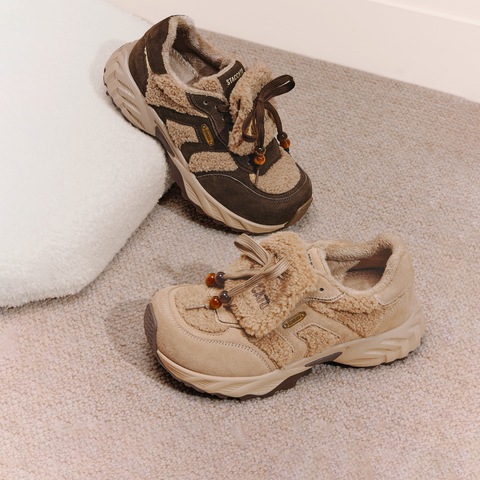 思加图2025冬季新款毛毛鞋保暖厚底增高运动休闲鞋女鞋子J5925DM5