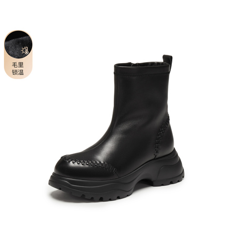 思加图2025冬季新款复古雪地靴保暖中靴厚底时装靴女靴子Y2525DZ5
