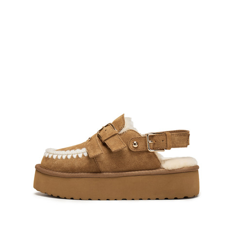 思加图2025冬季新款复古毛毛鞋厚底增高保暖半拖勃肯鞋女L6388DH5