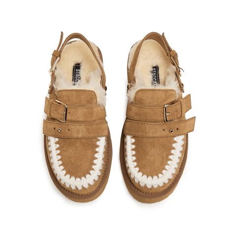 思加图2025冬季新款复古毛毛鞋厚底增高保暖半拖勃肯鞋女L6388DH5