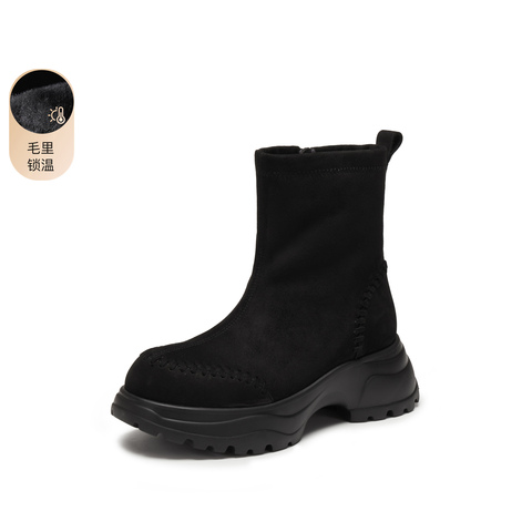思加图2025冬季新款复古雪地靴保暖中靴厚底时装靴女靴子Y2525DZ5
