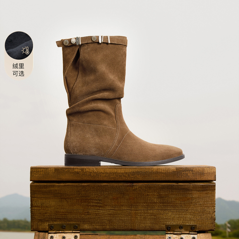 思加图2025冬季新款原野牧歌西部靴牛仔靴休闲靴中高靴女EIL03DS5