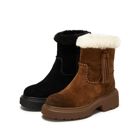 思加图2025冬季新款复古雪地靴加绒保暖中筒时装靴女靴子B5620DZ5