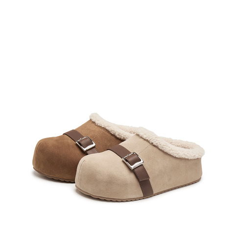 思加图2025冬季新款复古毛毛鞋勃肯鞋半拖保暖加绒女鞋子S1104DH5