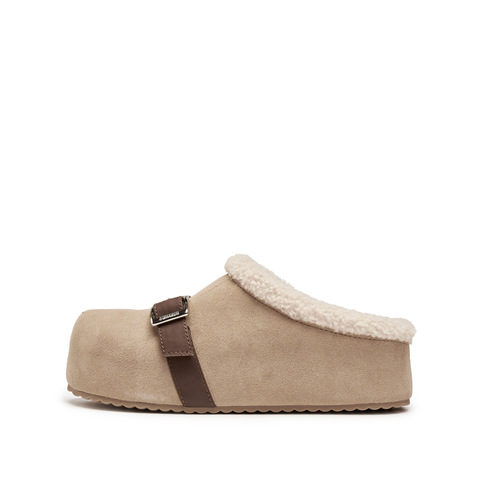 思加图2025冬季新款复古毛毛鞋勃肯鞋半拖保暖加绒女鞋子S1104DH5