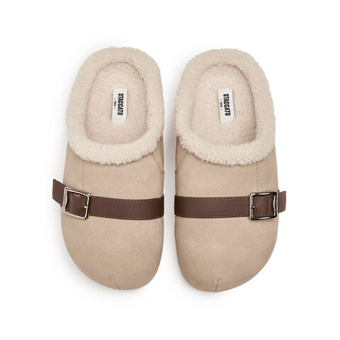 思加图2025冬季新款复古毛毛鞋勃肯鞋半拖保暖加绒女鞋子S1104DH5