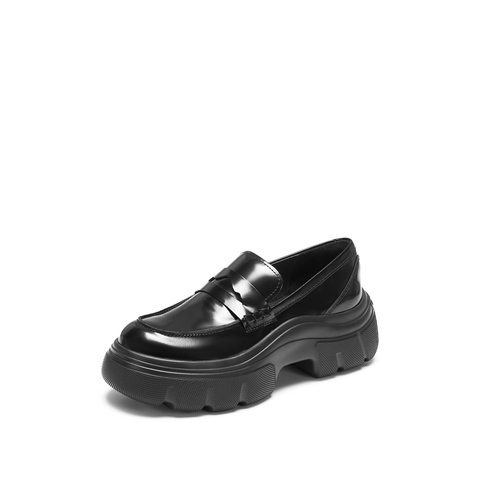 思加图2025春季英伦风乐福鞋一脚蹬厚底增高单鞋女鞋ESF24AA5