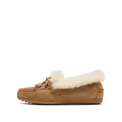 思加图2025冬季新款复古毛毛鞋豆豆鞋保暖毛里平底鞋女鞋A9593DA5